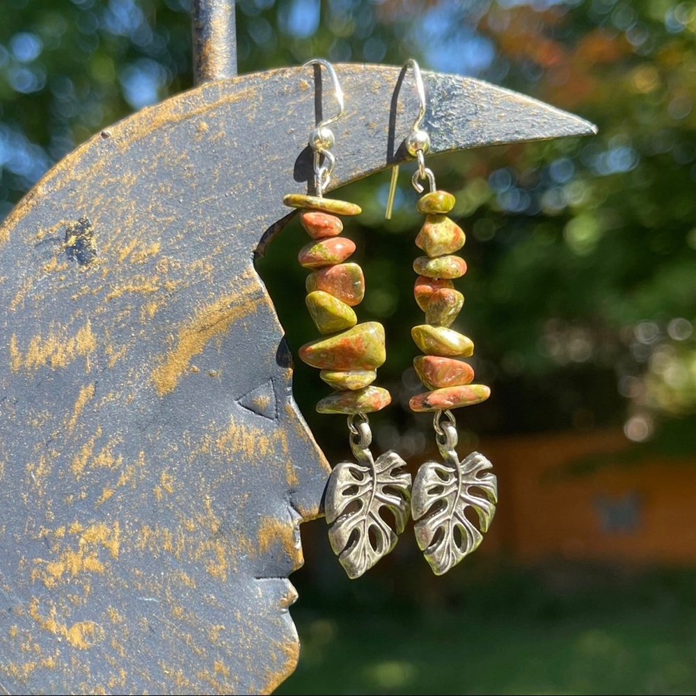 Handmade Unakite Beaded Tropical Earrings